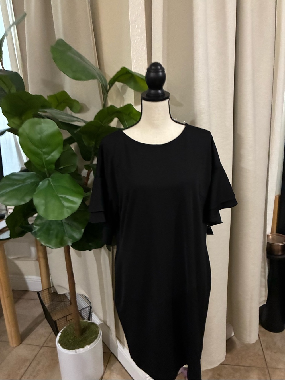 New York & Company Black Ruffle Sleeve Mini Dress